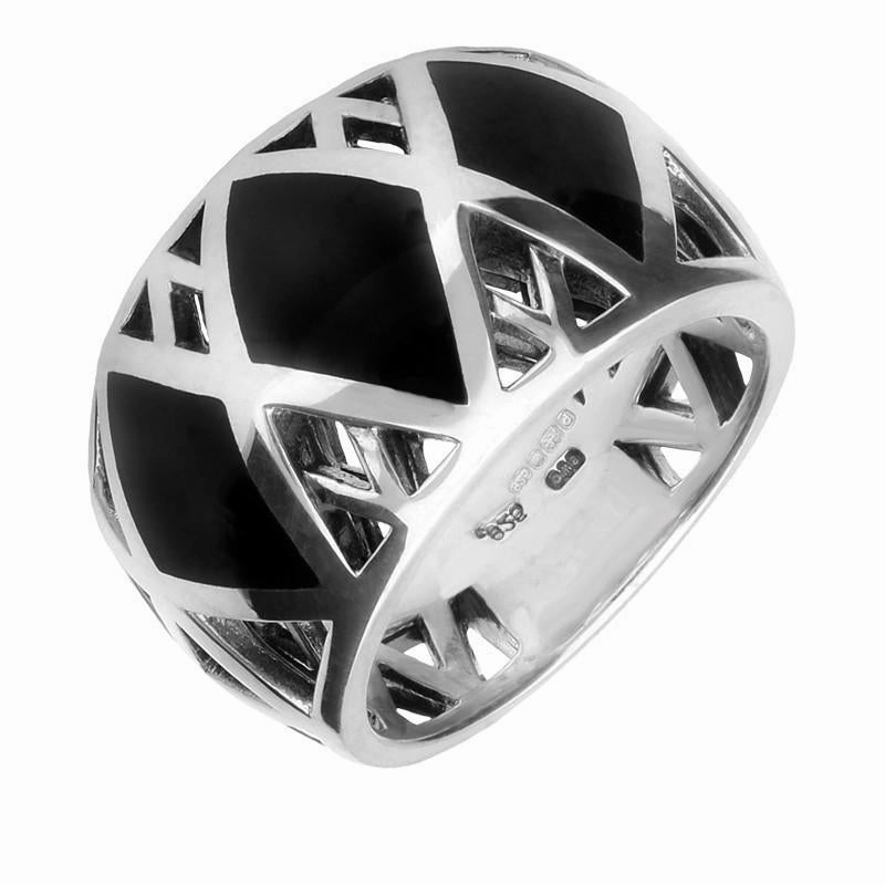 Sterling Silver Whitby Jet Curved  Crossover Three Piece Set