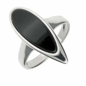 Sterling Silver Whitby Jet Curved Pear Ring