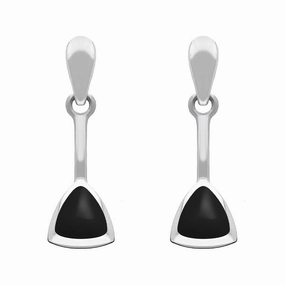 Sterling Silver Whitby Jet Curved Triangle Drop Earrings