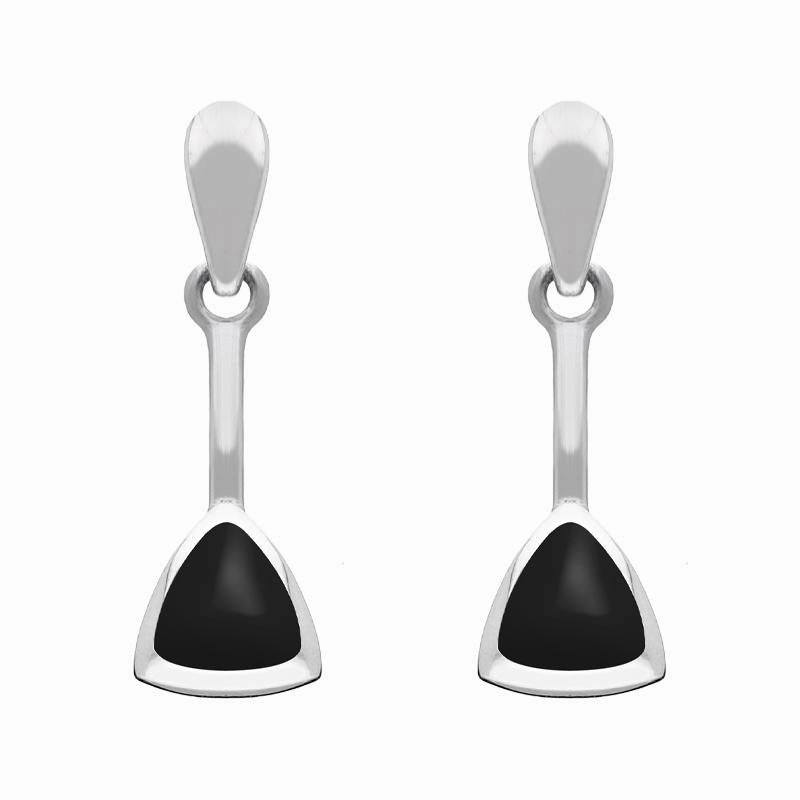 Sterling Silver Whitby Jet Curved Triangle Drop Earrings