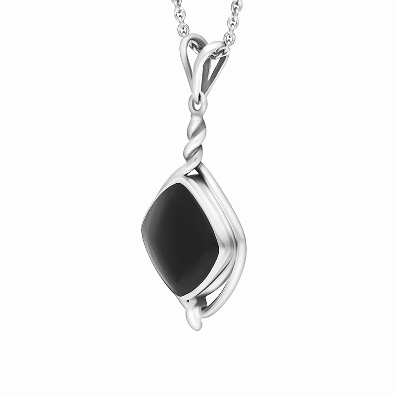 Sterling Silver Whitby Jet Cushion Open Edge Necklace D