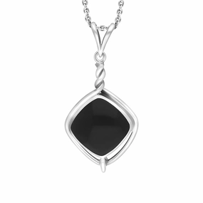Sterling Silver Whitby Jet Cushion Open Edge Necklace D