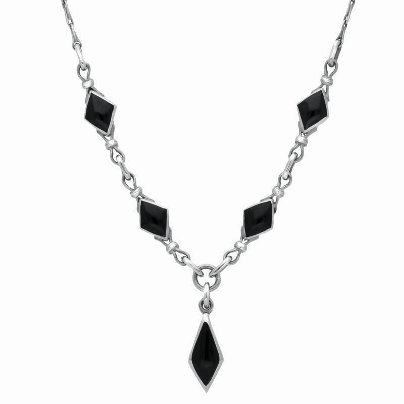 Sterling Silver Whitby Jet Diamond Shaped Necklace