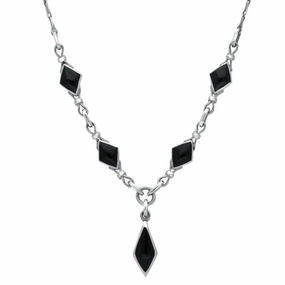 Sterling Silver Whitby Jet Diamond Shaped Necklace