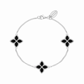 Sterling Silver Whitby Jet Eden Marquise Flower Bracelet