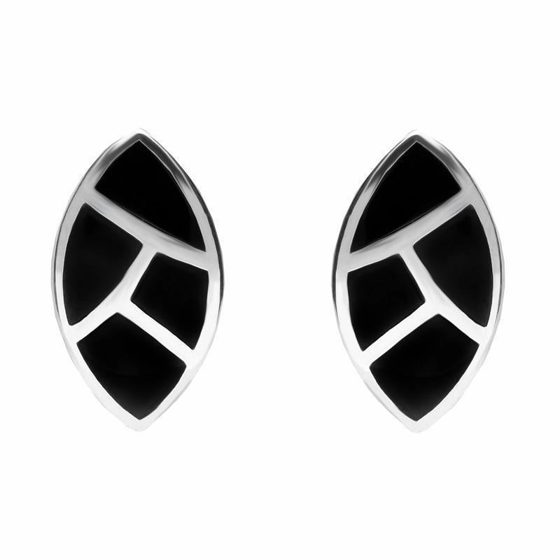 Sterling Silver Whitby Jet Four Stone Leaf Shaped Two Piece Set