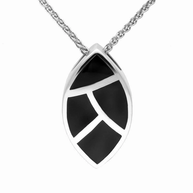 Sterling Silver Whitby Jet Four Stone Leaf Shaped Two Piece Set