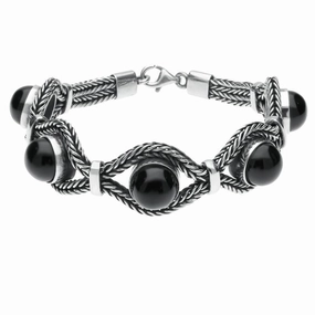 Sterling Silver Whitby Jet Foxtail Five Stone Bracelet D