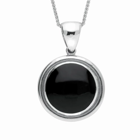 Sterling Silver Whitby Jet Framed Round Necklace