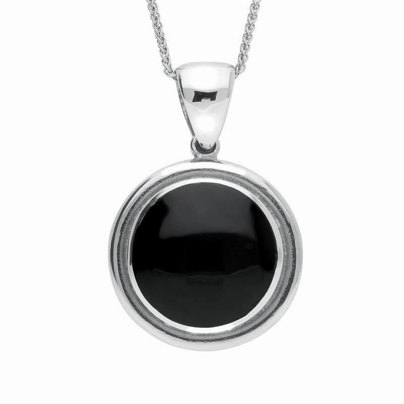 Sterling Silver Whitby Jet Framed Round Necklace