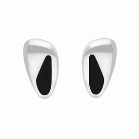 Sterling Silver Whitby Jet Freeform Pebble Shaped Stud Earrings D