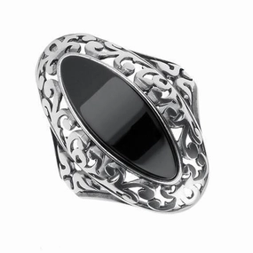 Sterling Silver Whitby Jet Heritage Oval Pierced Ring