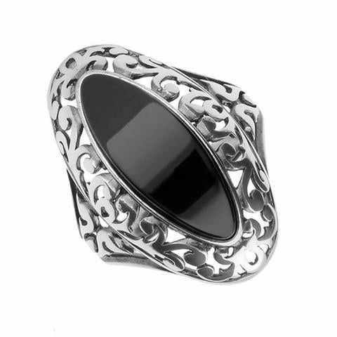 Sterling Silver Whitby Jet Heritage Oval Pierced Ring