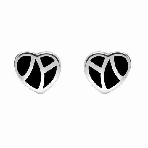 Sterling Silver Whitby Jet Inlaid Heart Two Piece Set