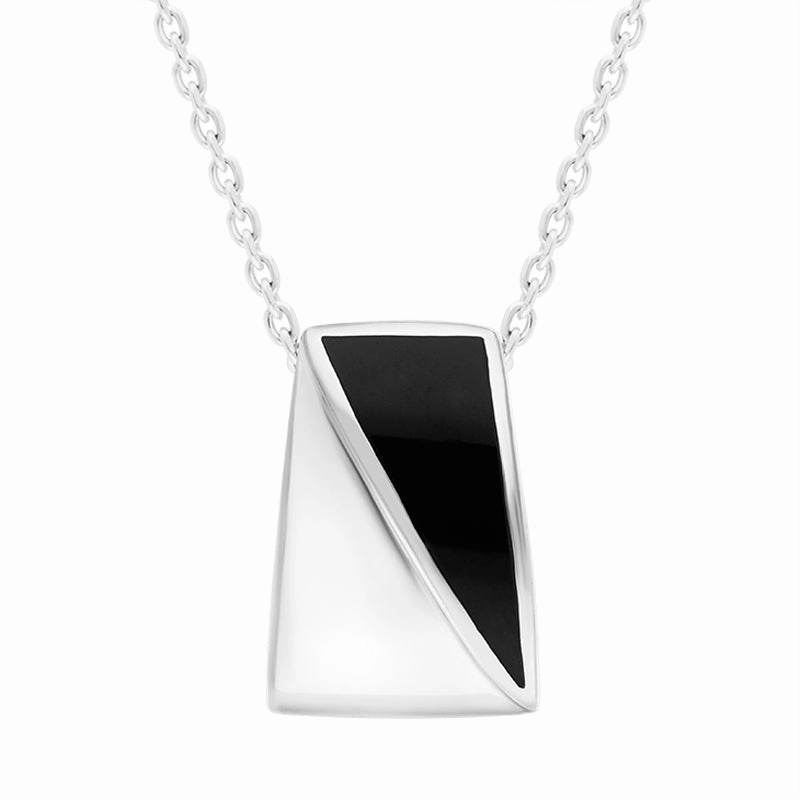 Sterling Silver Whitby Jet Inlaid Trapezium Shape Necklace