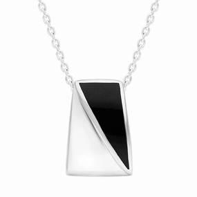Sterling Silver Whitby Jet Inlaid Trapezium Shape Necklace