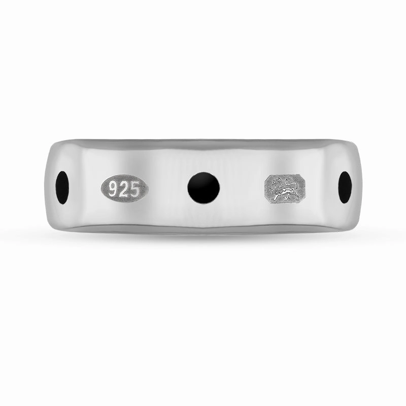 Sterling Silver Whitby Jet King's Coronation Hallmark 6mm Ring D