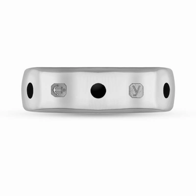 Sterling Silver Whitby Jet King's Coronation Hallmark 6mm Ring D