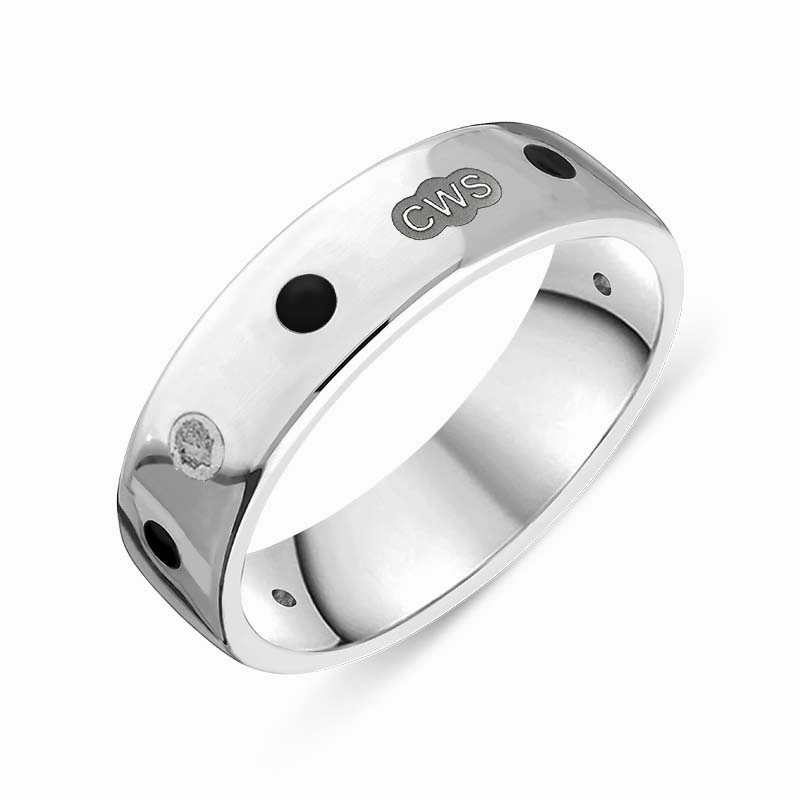 Sterling Silver Whitby Jet King's Coronation Hallmark 6mm Ring D