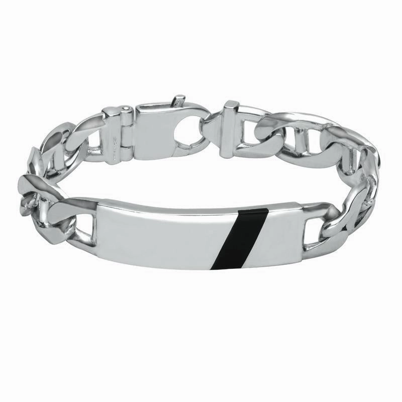 Sterling Silver Whitby Jet Large Identity Bracelet D