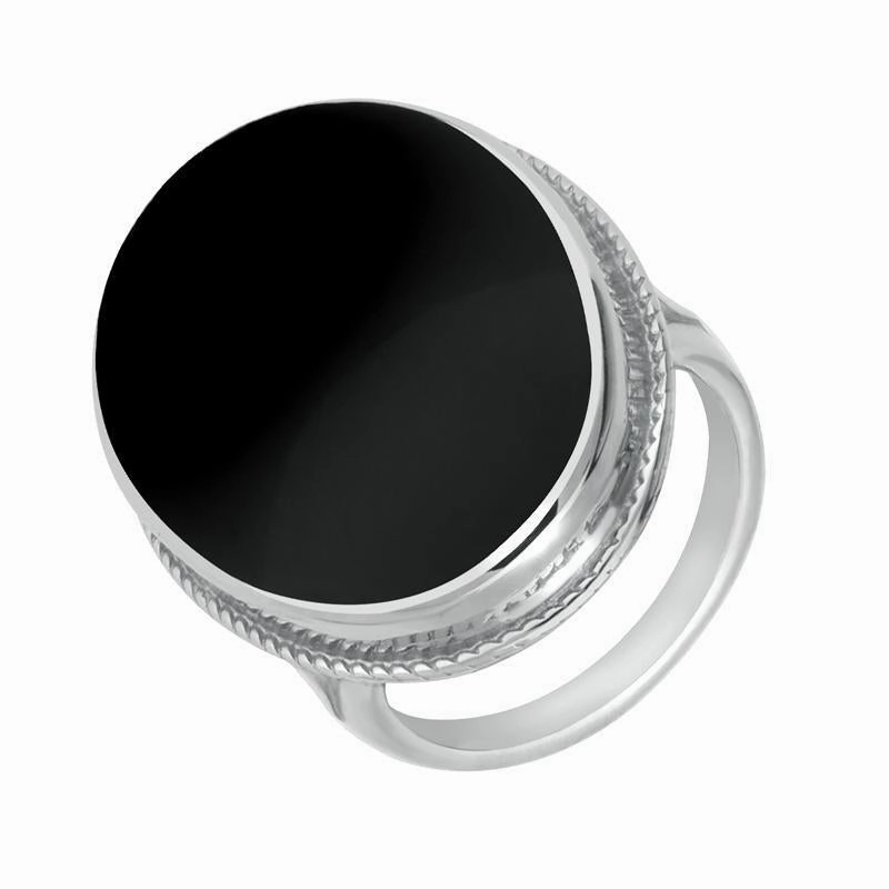 Sterling Silver Whitby Jet Large Oval Stone Statement Ring