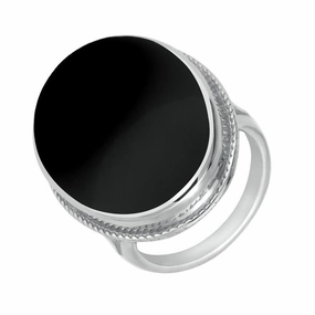 Sterling Silver Whitby Jet Large Oval Stone Statement Ring