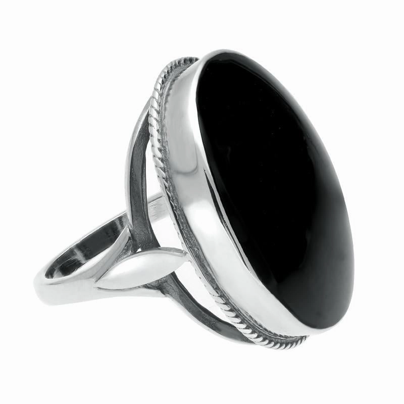 Sterling Silver Whitby Jet Large Oval Stone Statement Ring