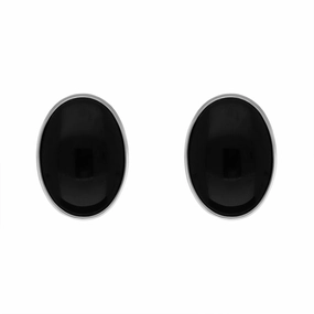 Sterling Silver Whitby Jet Large Oval Stud Earrings