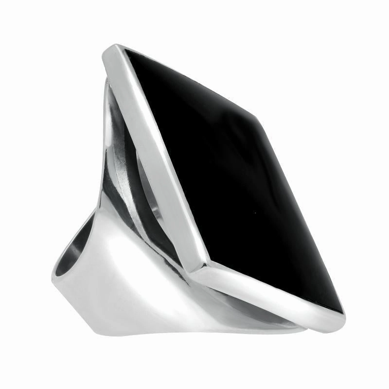 Sterling Silver Whitby Jet Large Rhombus Ring
