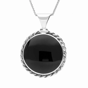 Sterling Silver Whitby Jet Large Rope Edge Necklace