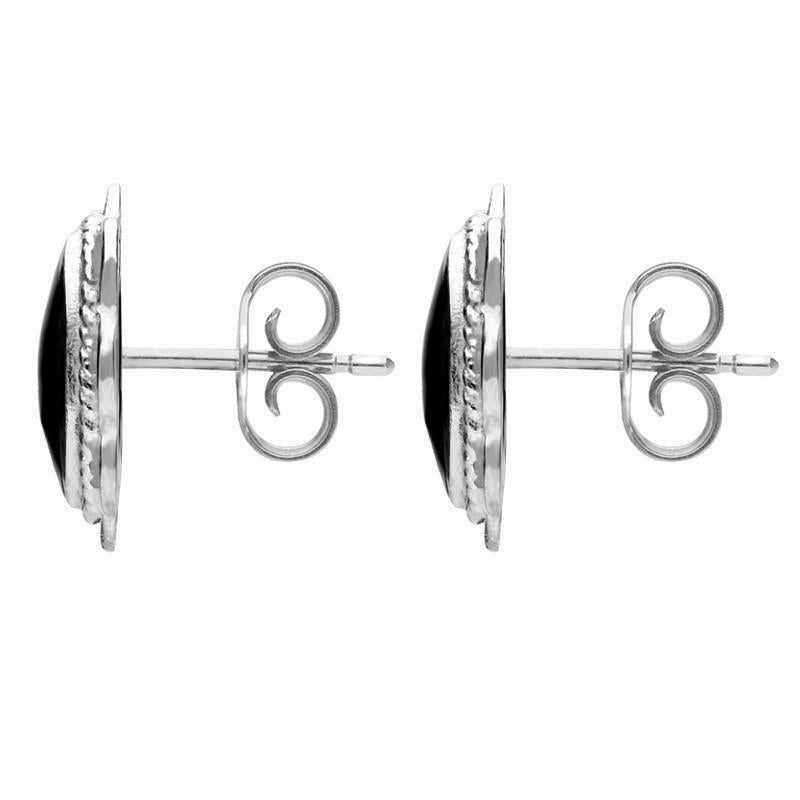 Sterling Silver Whitby Jet Large Rope Oval Frill Stud Earrings