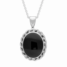 Sterling Silver Whitby Jet Large Rope Oval Necklace