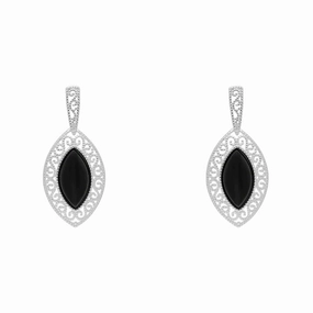 Sterling Silver Whitby Jet Marquise Drop Earrings