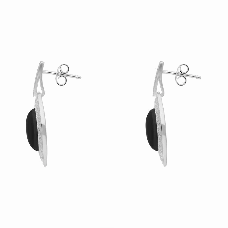 Sterling Silver Whitby Jet Marquise Drop Earrings