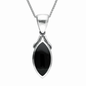 Sterling Silver Whitby Jet Marquise Necklace