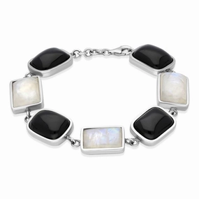 Sterling Silver Whitby Jet Moonstone Unique Oblong Bracelet