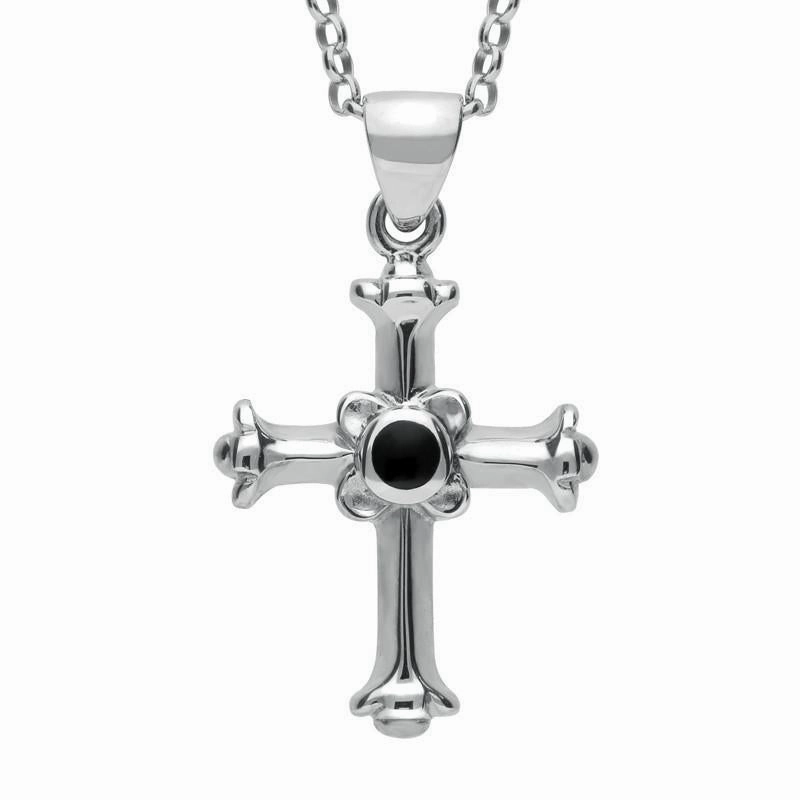 Sterling Silver Whitby Jet Norwich Cathedral Cross Necklace