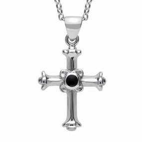 Sterling Silver Whitby Jet Norwich Cathedral Cross Necklace