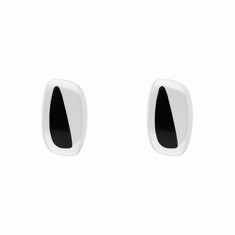 Sterling Silver Whitby Jet Oblong Stud Earrings D