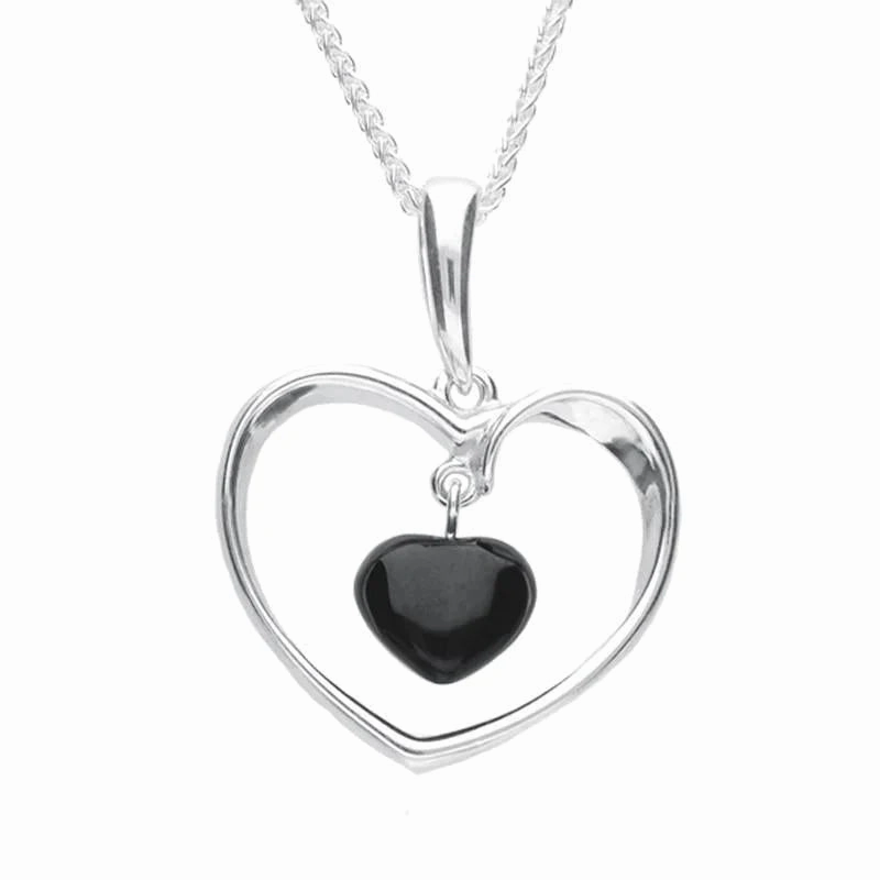 Sterling Silver Whitby Jet Open Heart Necklace