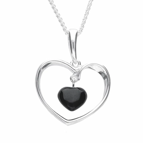 Sterling Silver Whitby Jet Open Heart Necklace