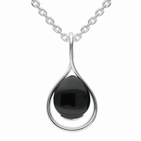 Sterling Silver Whitby Jet Open Pear Twist Necklace