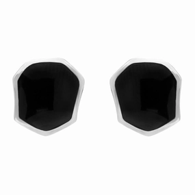 Sterling Silver Whitby Jet Organic Concave Stud Earrings