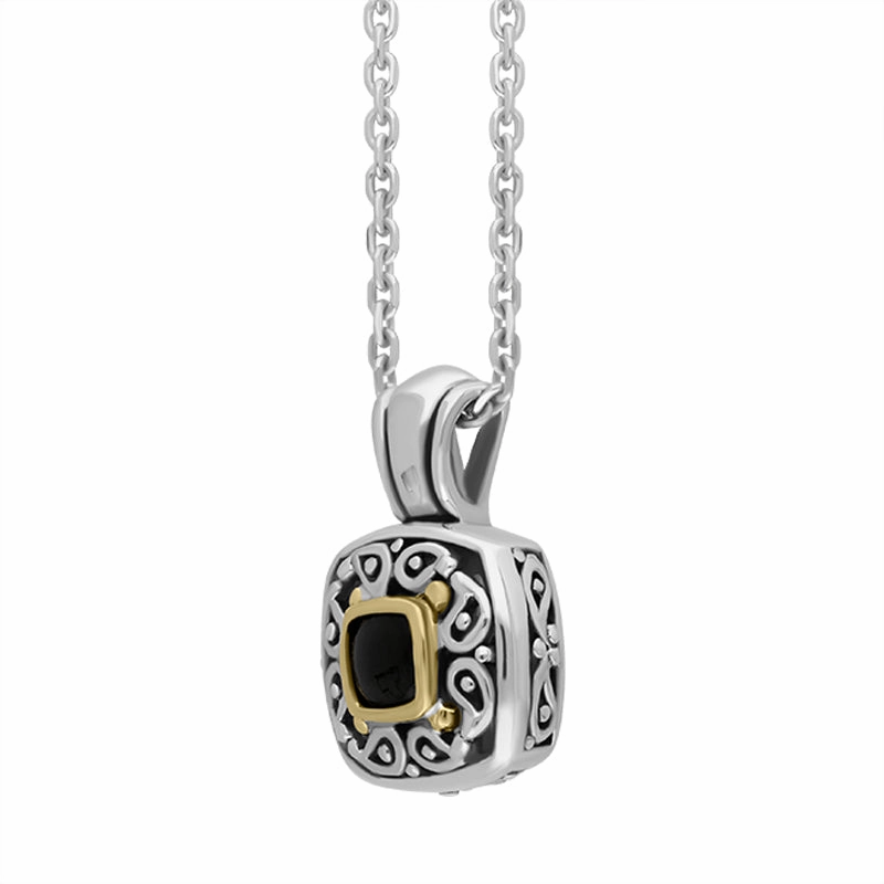 Sterling Silver Whitby Jet Ornate Square Necklace D