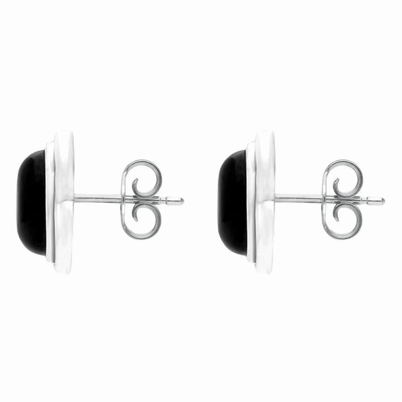 Sterling Silver Whitby Jet Oval Flower Stud Earrings