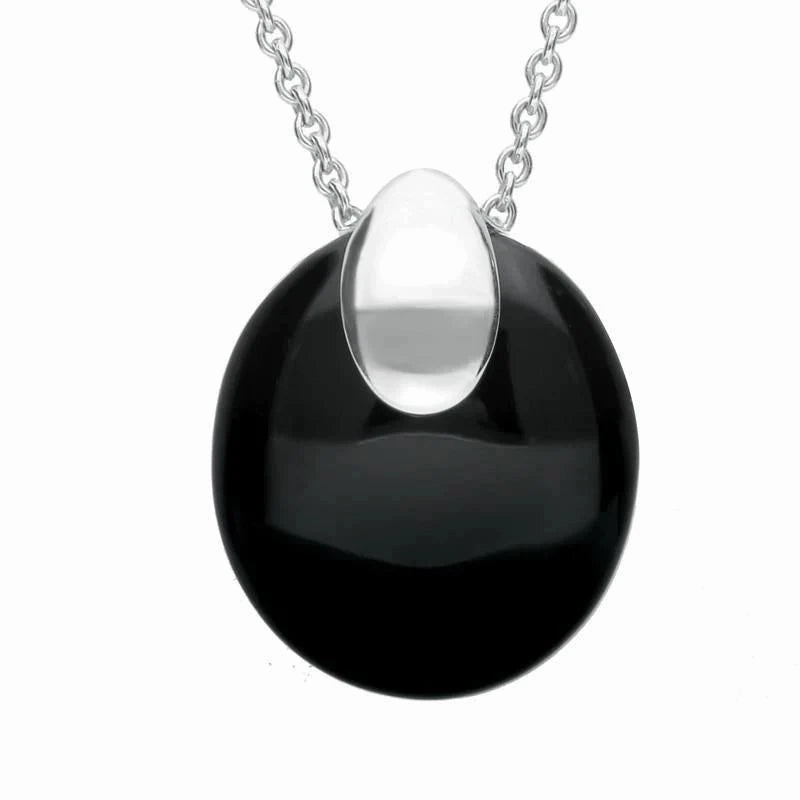 Sterling Silver Whitby Jet Oval Stone Necklace