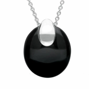 Sterling Silver Whitby Jet Oval Stone Necklace