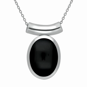 Sterling Silver Whitby Jet Oval Tube Bail Necklace