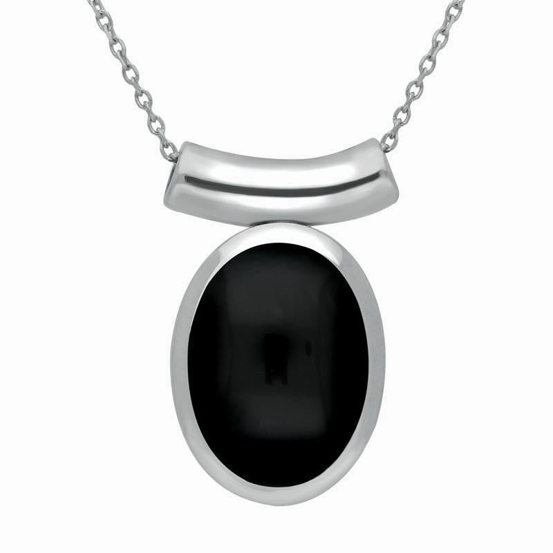 Sterling Silver Whitby Jet Oval Tube Bail Necklace