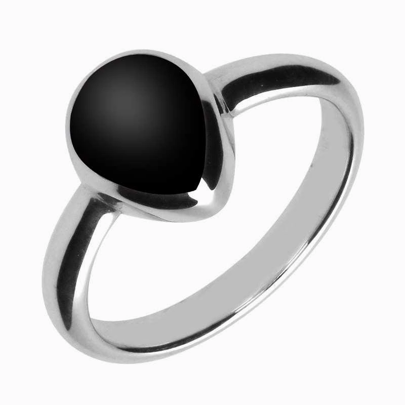 Sterling Silver Whitby Jet Pear Shaped Ring